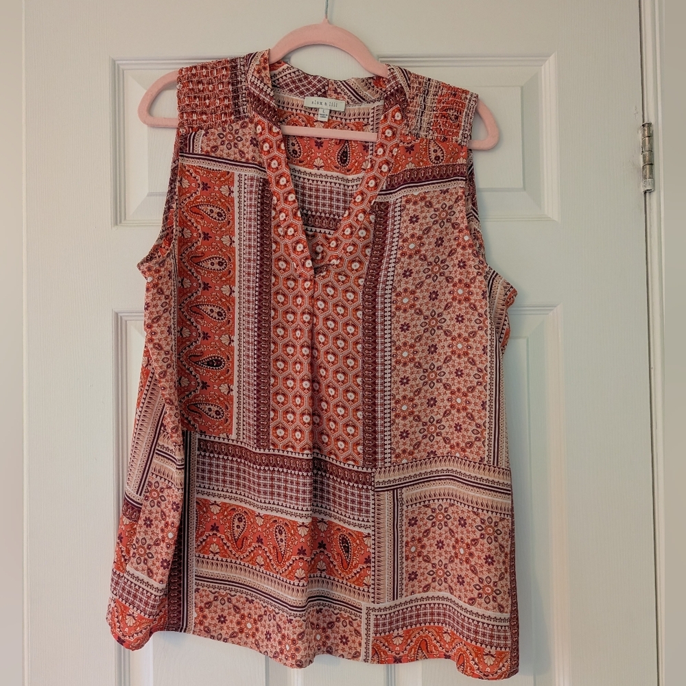 Boho Patchwork Sleeveless Blouse - Orange